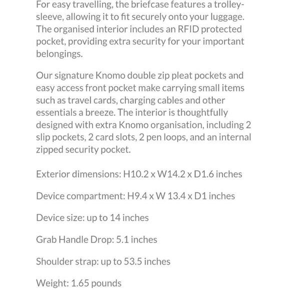 Knomo London Hanover 14in Laptop Briefcase Shoulder Work Bag Black 14x10x2 $227 - Picture 15 of 16